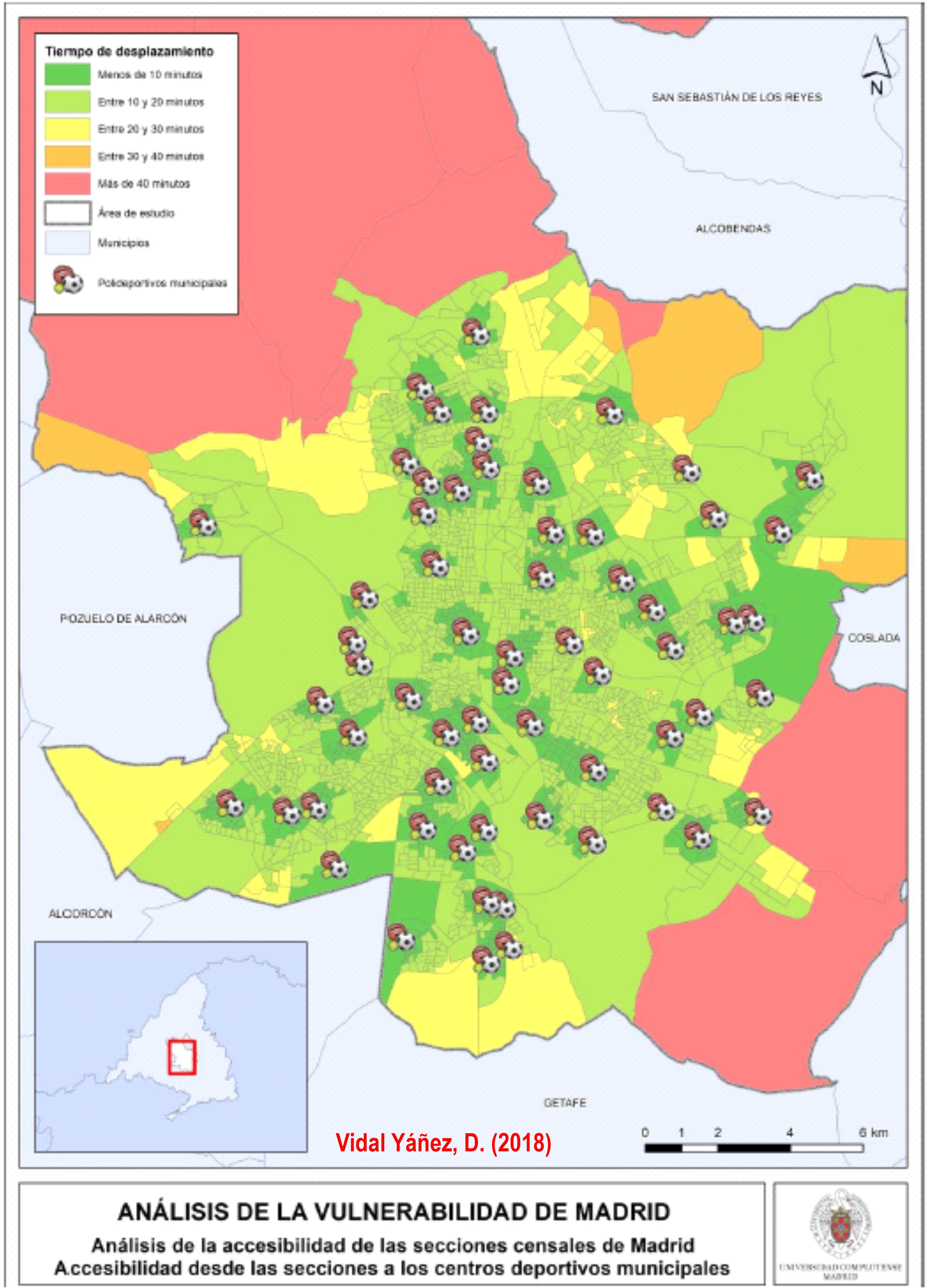 Vulnerabilidad de la población de Madrid en función de la accesibilidad. Fuente: Vidal Yáñez, D. (2018). Trabajo Fin de Máster. https://eprints.ucm.es/51585/